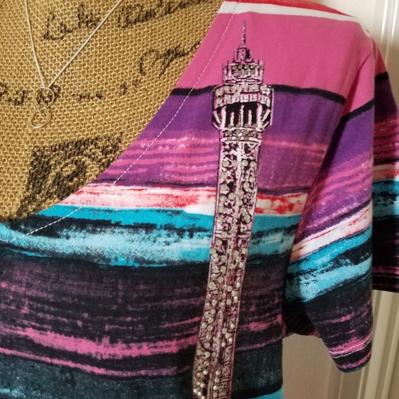 Onque Casual PARIS graphic tee Eiffel Tower multicolored Lrg. - Picture 2 of 7